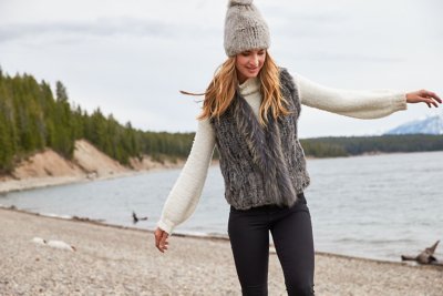 Rachel Knitted Rabbit Fur Vest with Fur Trim