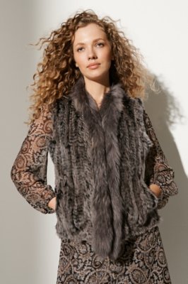 Rachel Knitted Rabbit Fur Vest with Fur Trim | Overland