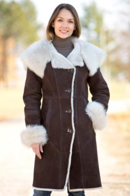 Wendy Hooded Shearling Sheepskin Coat with Toscana Trim | Overland