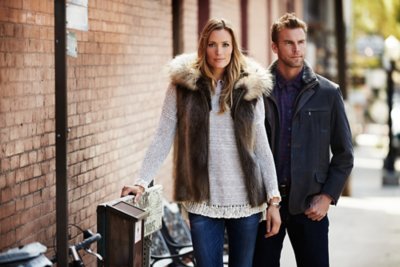 Demi Long-Haired Beaver Fur Vest with Raccoon Fur Trim