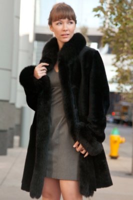 Chantal Reversible Sheepskin Coat with Black Fox Fur Trim | Overland