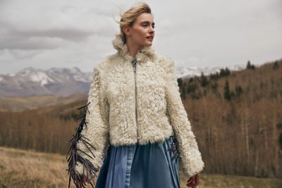 Roxy Reversible Shearling Jacket with Detachable Leather Fringe   