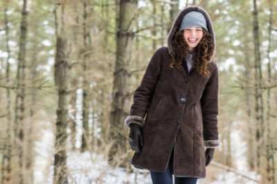 Yolanda Hooded Shearling Sheepskin Coat with Lambskin Leather Trim