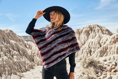 Layla Knitted Rex Rabbit and Fox Fur Poncho