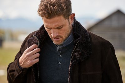 Corbin Goatskin Suede Leather Coat with Removable Shearling Lining