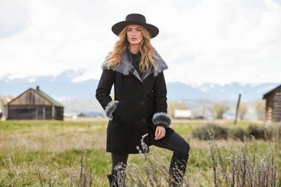 Kaye Merino Shearling Sheepskin Coat with Toscana Trim and Detachable Hood