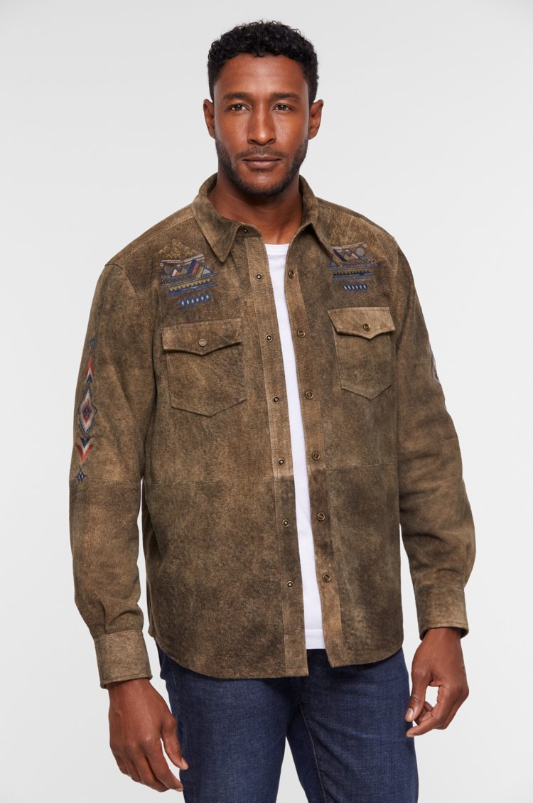 Bison Peak Embroidered Goatskin Suede Leather Shirt | Overland