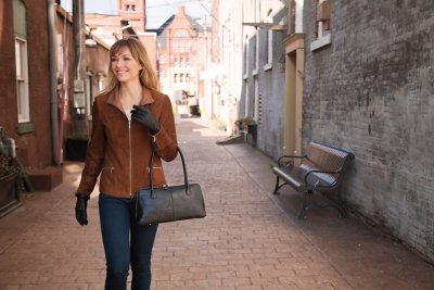 Katie Lambskin Suede Leather Jacket with Leather Trim