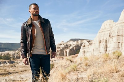 Oakley Lambskin Leather Bomber Jacket with Shearling Collar