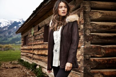 Dana African Lambskin Leather Coat with Coyote Fur Trim and Detachable Hood