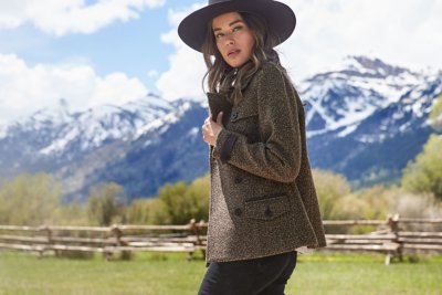 Ellie Italian Wool Pea Coat with Leather Trim