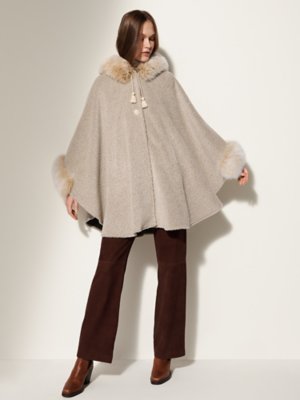 Skye Hooded Alpaca Wool-Blend Cape with Fur Trim | Overland