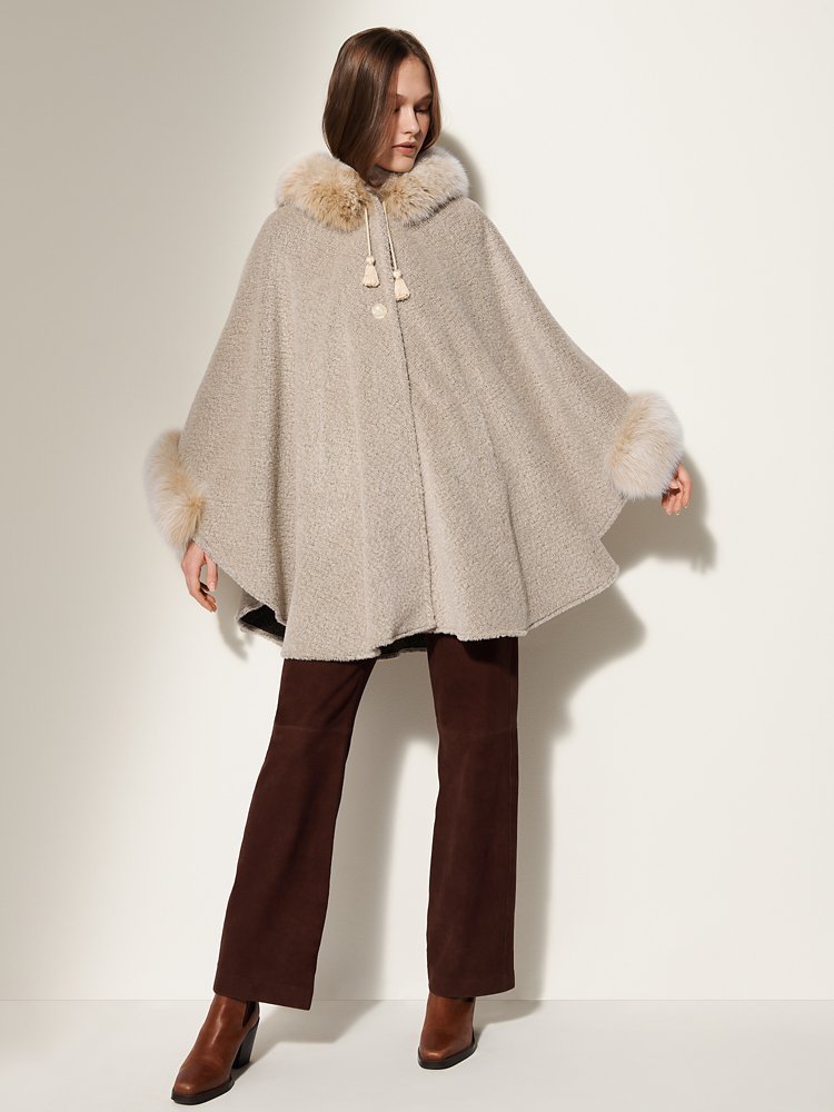 Skye Hooded Alpaca Wool-Blend Cape with Fur Trim | Overland