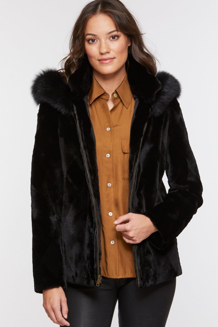 Caryn Reversible Mink Fur Jacket with Fox Fur Trim and Detachable