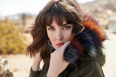 Dinah Hooded Canvas Bomber Jacket with Fox Fur Trim and Detachable Rabbit Fur Vest