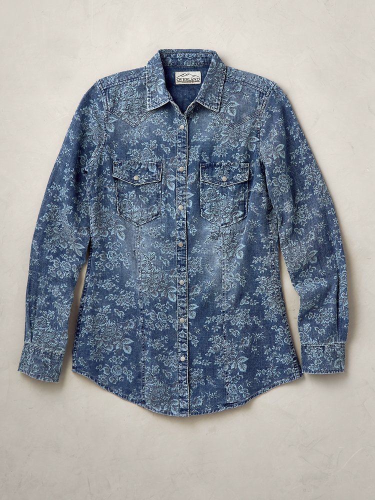 denim and flower dress shirt Recycled Denim And Flower Hawaiian Shirt