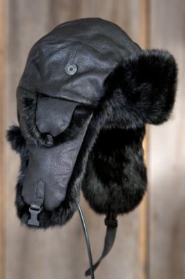 Lambskin Leather Trapper Hat with Rabbit Fur Trim | Overland display picture 2