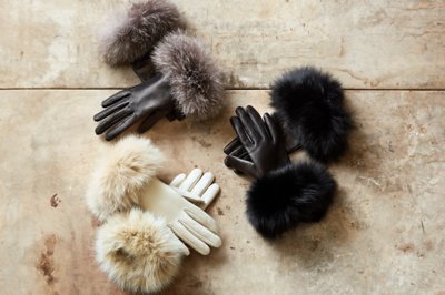 Women's Bellis Cashmere-Lined Lambskin Leather Gloves with Fox Fur Trim