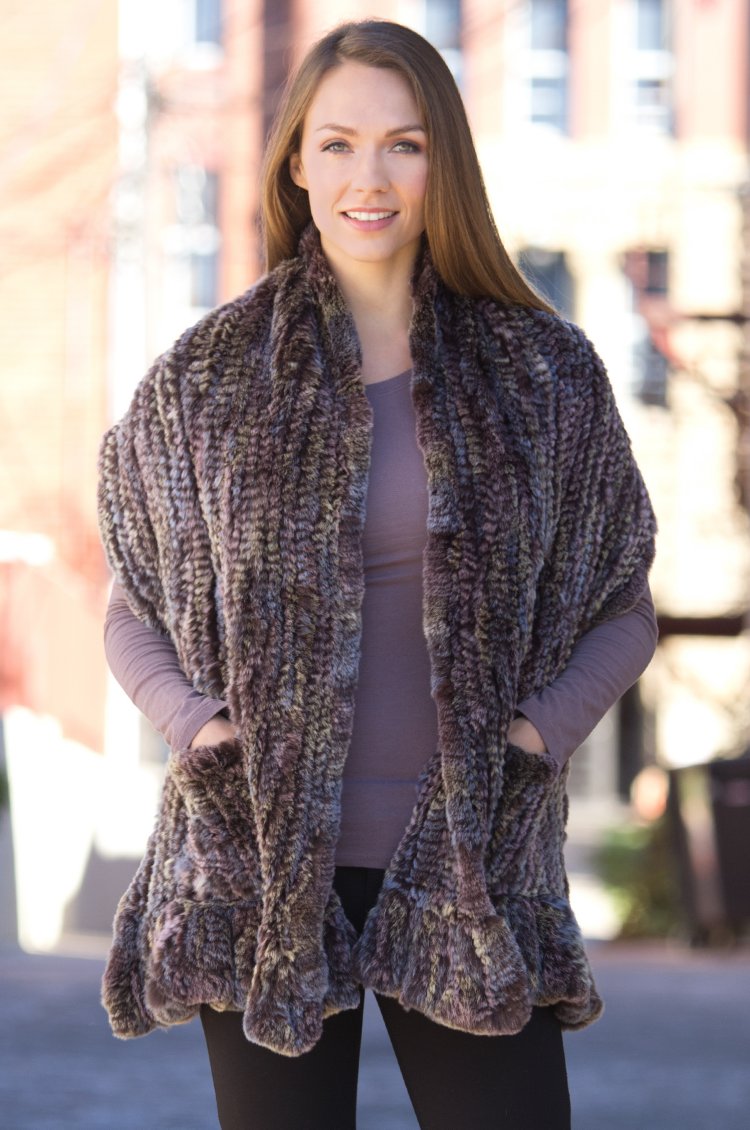 Greta Knitted Rex Rabbit Fur Wrap with Pockets | Overland