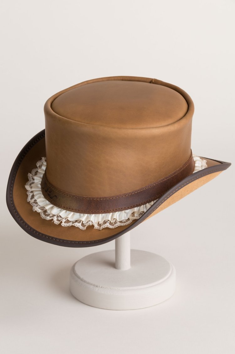 Steampunk Marlow Leather Top Hat with Garter Hatband Leather Top Hat  main image 4