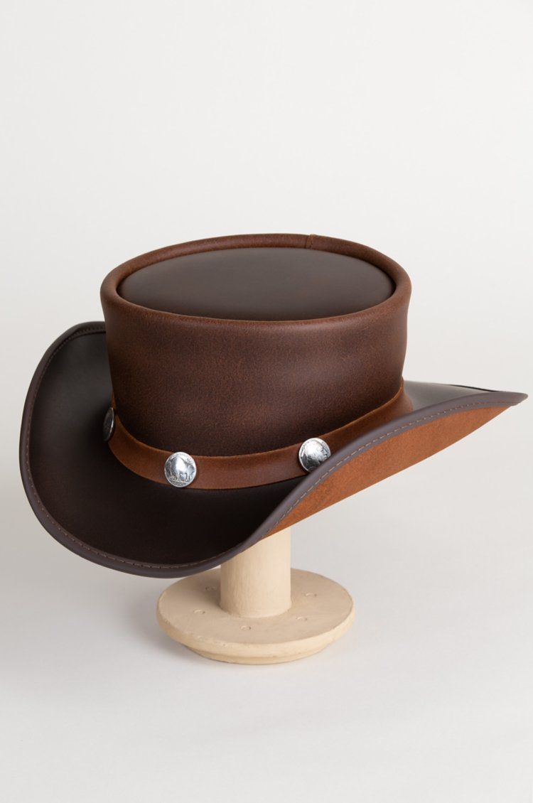 Steampunk Pale Rider Leather Top Hat with Buffalo Nickels | Overland