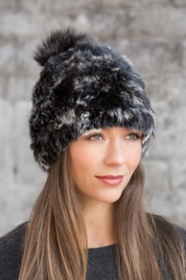 Knitted Rabbit Fur Beanie Hat with Detachable Fur Pom | Overland display picture 3