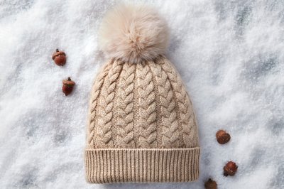 Knit Cashmere Beanie Hat with Detachable Fox and Raccoon Fur Poms