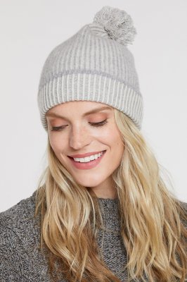 Birch Ribbed Cashmere Beanie Hat with Pom | Overland display picture 1