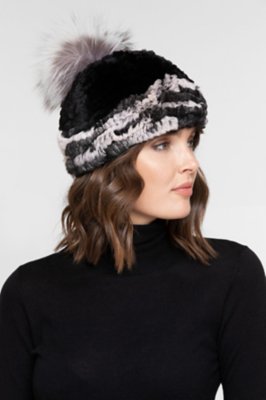 Stretch Rex Rabbit Fur Beanie Hat with Detachable Fox Fur  display picture 1