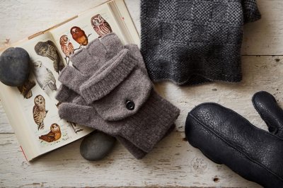 Richmond Knit Merino Wool Fingerless Gloves with Mitten Flap