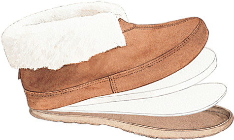 Illustration of sheepskin slipper cushioned insole layers